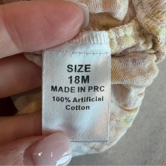 18M Baby Girl Gauzy Bubble Romper Yellow Floral Ruffle Sleeves and Legs - Picture 5 of 7